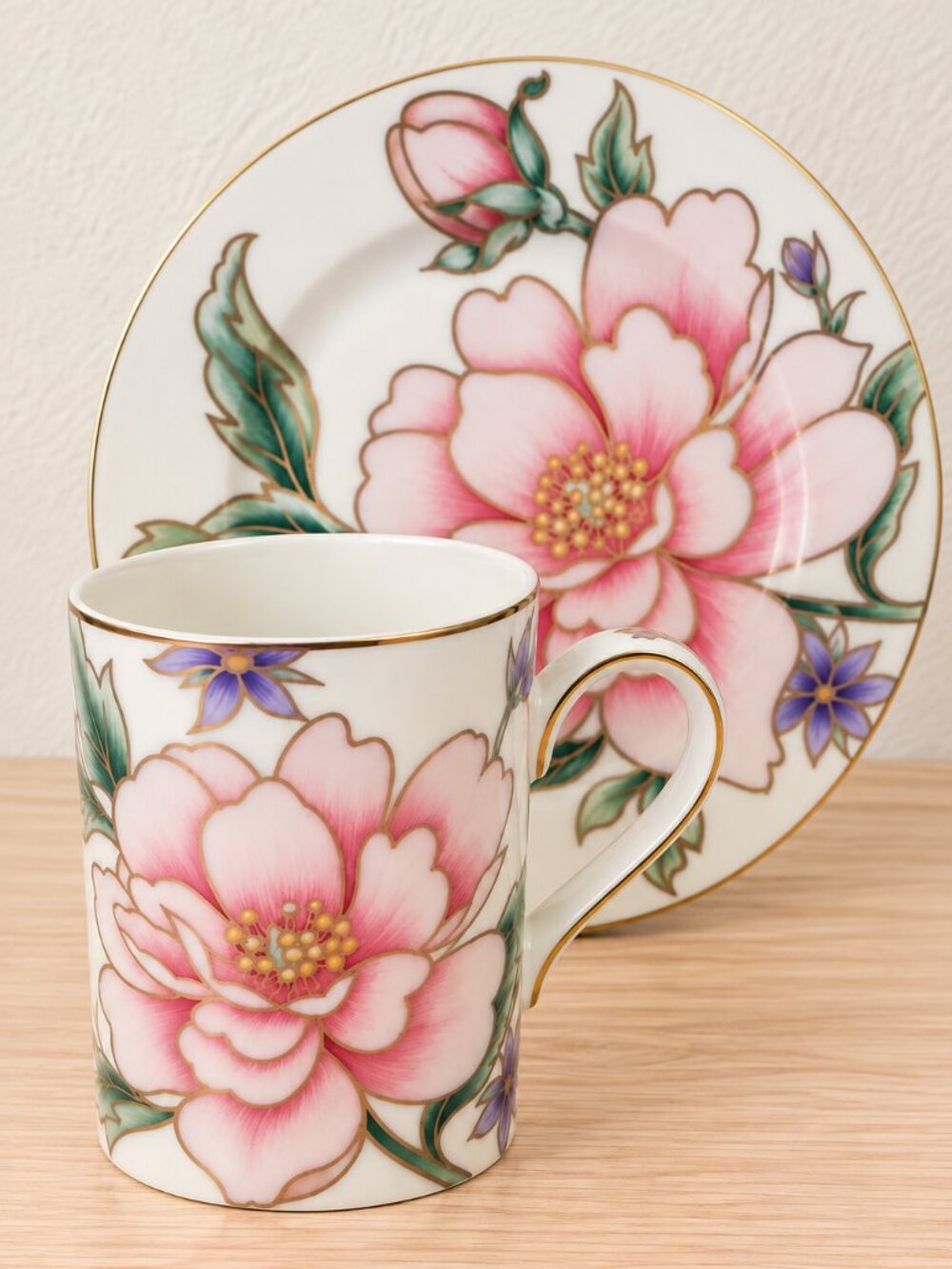 Fitz & Floyd Palace Peony Mug & Plate Set Floral Fine Porcelain Coffee Cup
